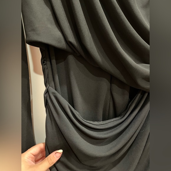 Zara Black Draped Mini Dress with Cut Out and Shoulder Pads XL Body Con Rouged - Picture 8 of 11